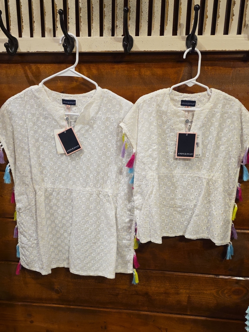 Andy & Evan White Eyelet Top with Multicolor Tassel Trim